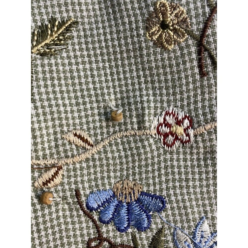 Casey & Max Size M Vintage Sage Herringbone Embroidered Floral Button Down NWT - Picture 14 of 15